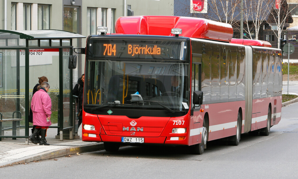 Röd buss i Stockholm