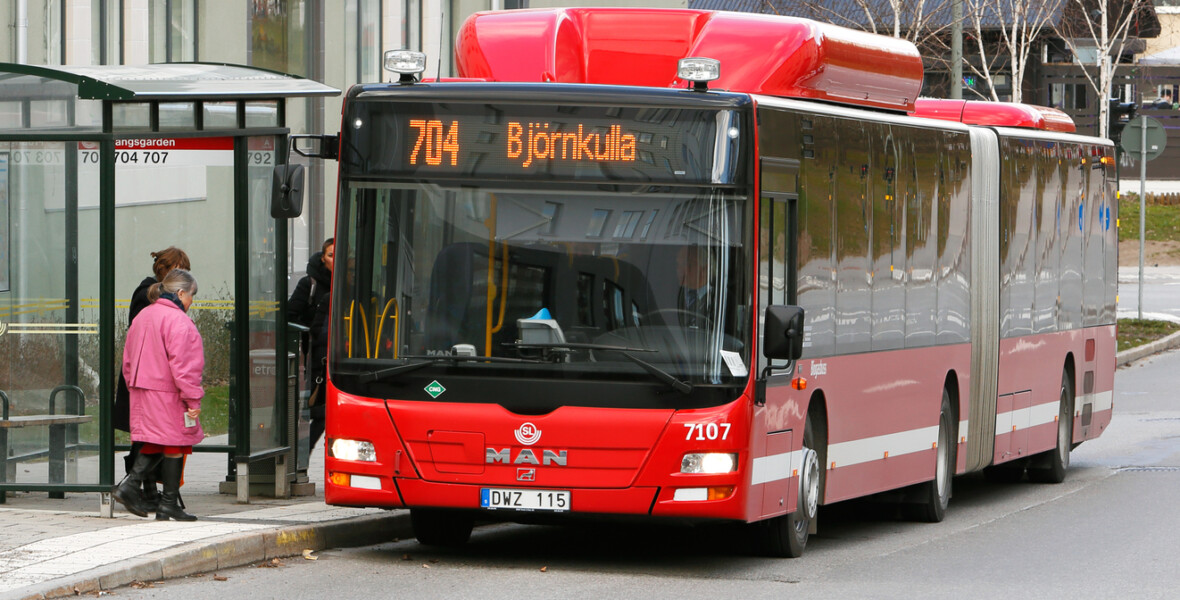 Röd buss i Stockholm