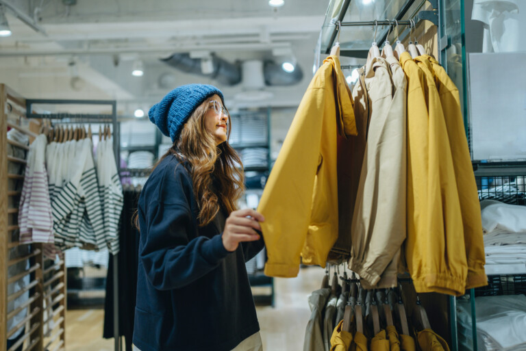 Kvinna håller i gul jacka