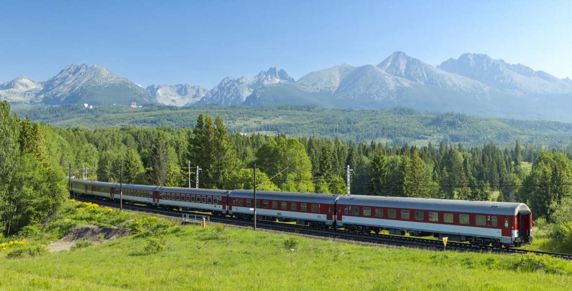Tåg åker genom naturlandskap