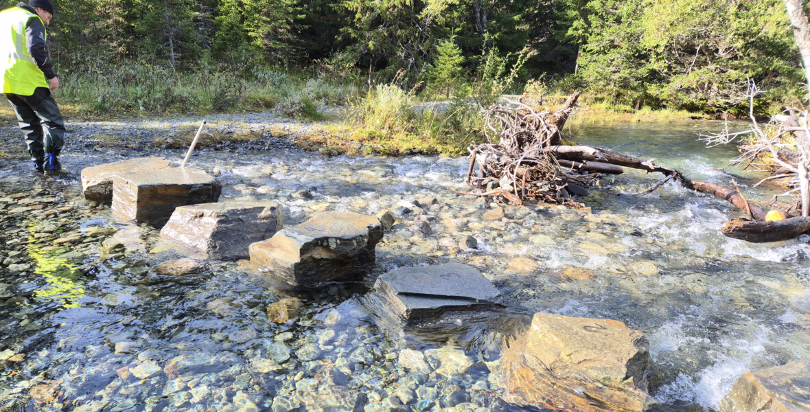 Stora stenar över ett vattendrag