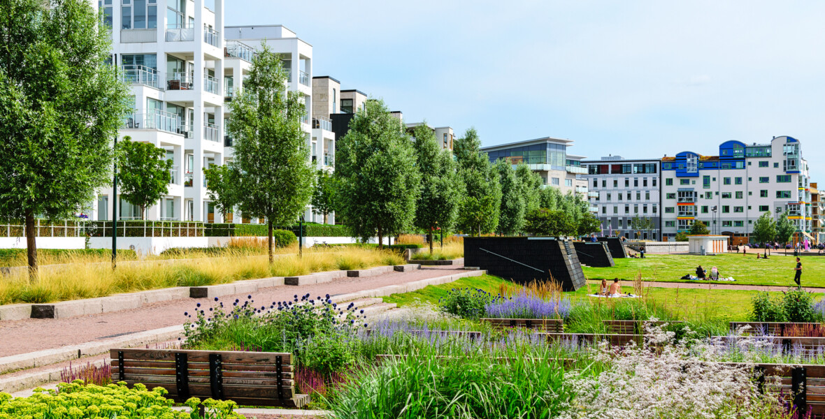 Bostadsområde med grönska